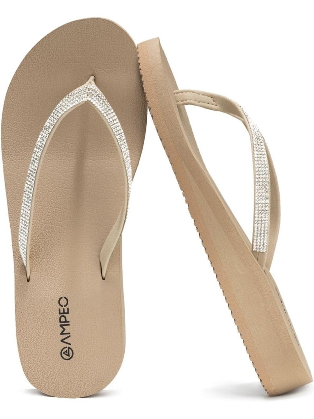Women's Apricot Sparkly Rhinestone Thin Straps Design for Beach Flip Flop Sandal
